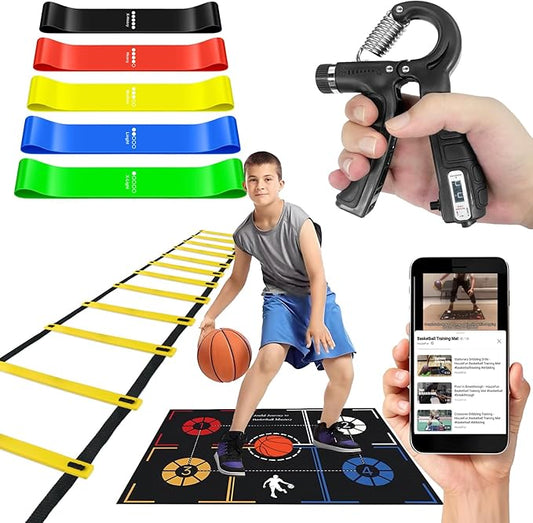 Basketball Training Equipment, Agility Footwork Training Mat, Dribble Trainer, Basketball Practice Aids to Improve Speed, Strength and Coordination