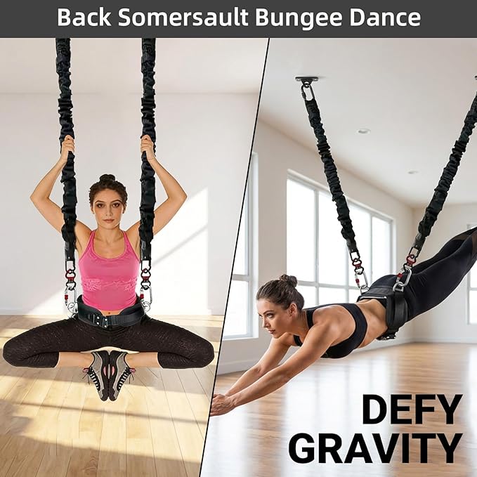 PRIOR FITNESS Back Somersault Bungee Dance Set, CE Certified, Backward Flip Training Equipment with Padded Waist Belt, Heavy-Duty Cords & Safety Swivels for Fitness Taekwondo Martial Arts Kickboxing