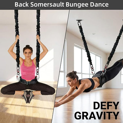 PRIOR FITNESS Back Somersault Bungee Dance Set, CE Certified, Backward Flip Training Equipment with Padded Waist Belt, Heavy-Duty Cords & Safety Swivels for Fitness Taekwondo Martial Arts Kickboxing