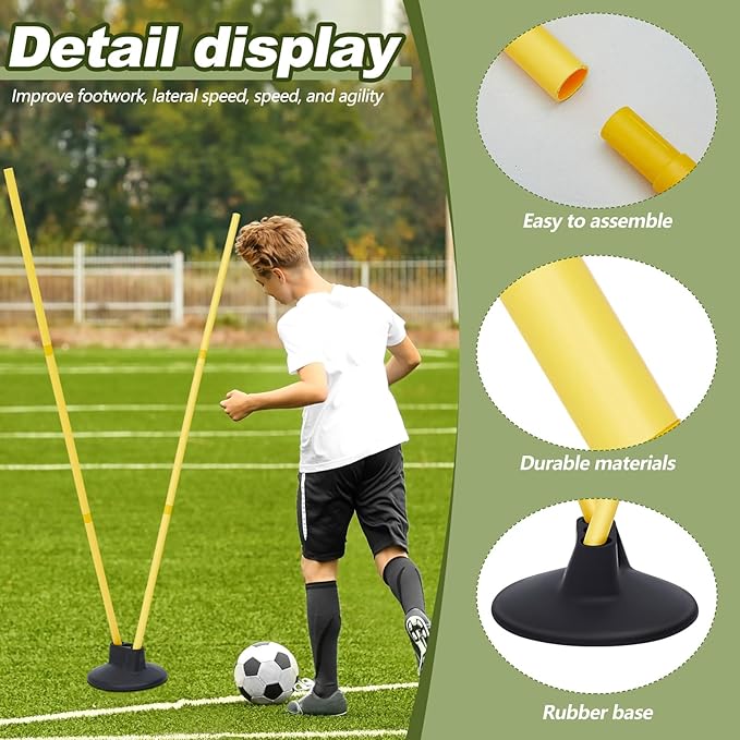 Wenqik 12 Pcs Soccer Agility Poles Set with 6 Training Poles Soccer Bases Detachable Speed Pole Highly Visible Yellow Sports and Agility Training Equipment Slalom Poles to Improve Balance Quickness
