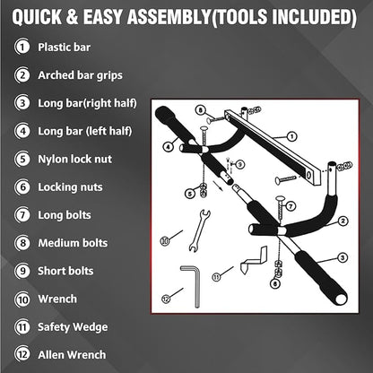 TOPOKO Upgrade Pull Up Bar for Doorway - Max Capacity 440 lbs, Portable Upper Body Workout Bar for Strength Training