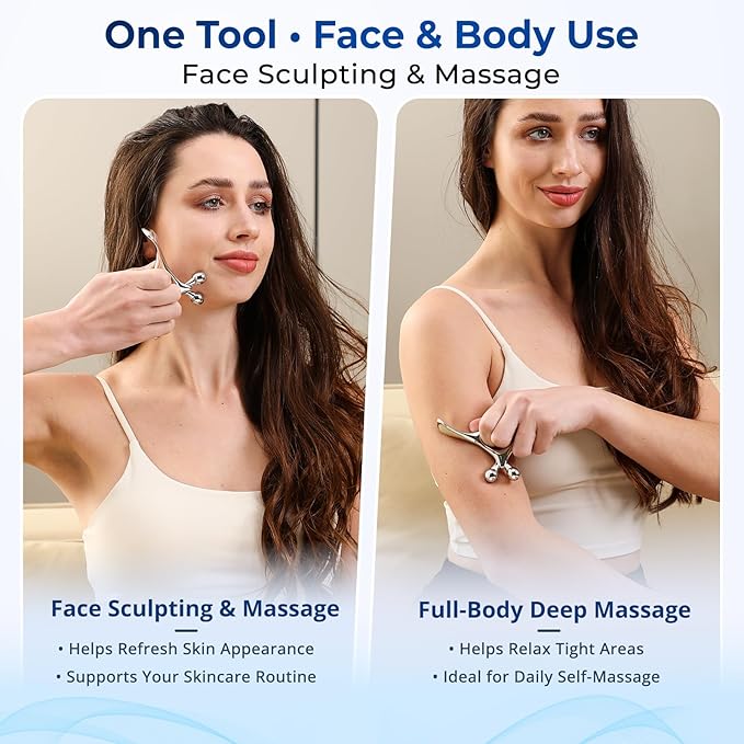Trigger Point Massage Tool & Gua Sha for Face & Body – All-in-1 Deep Tissue Massage & Muscle Scraper Tool, Thumb Saver Acupressure Tool – Facial Sculpting, TMJ, Chronic Pain & Muscle Tension Relief