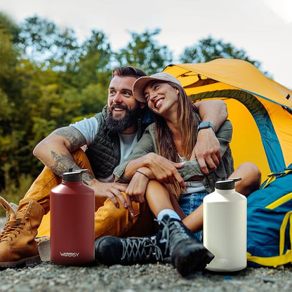 1 Gallon Water Bottle Insulated(Cold for 48 Hrs),BPA Free&Leak Proof,128oz Stainless Steel Water Jug,Large Water Bottle with Straw Spout Lids for Gym,Hiking,Camping&Travel,White
