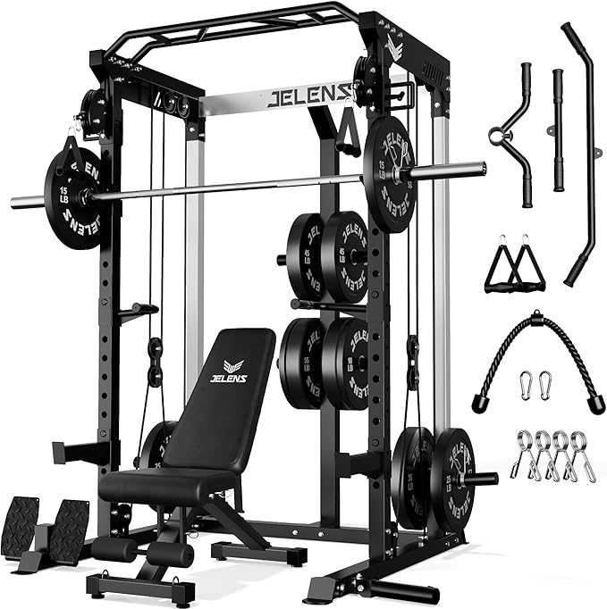 C21 Power Cage, 2000LBS Multi-Function Power Rack with Independent Dual Pulley System, All-in-One Squat Rack for Cable Crossover, Home Gym Workout Machine