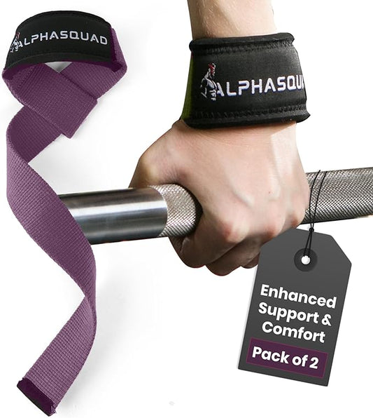 ALPHASQUAD Lifting Straps for Weightlifting – Heavy Duty Wrist Straps for Weightlifting with 7mm Thick Padded Cotton Wraps, 22.5" Long, 1.5" Wide – Deadlifts, Strength Training, Powerlifting, Men & Women