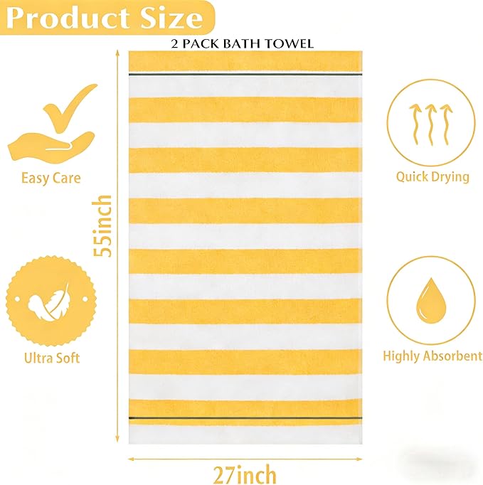 2-Pack Microfiber Bath Towels (27x54 Inches) - Ultra Soft & Quick Dry, 3X Absorbency, Lightweight for Gym, Yoga, Travel & Spa - Perfect for Home, Fitness & Post-Workout