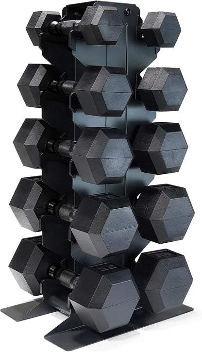 CAP Barbell Rubber Coated Hex Dumbbell Set with Vertical Rack | 100-300 lbs Free Weights Dumbbells Set for Home Gym | Multiple Options