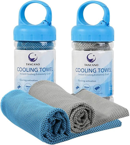 Sports Towel for Instant Cooling Relief Microfiber Towels for Golf Workout Swimming Gym Yoga Travel Camping Fitness 40"x12" Sweat Towel (Blue+Gray)