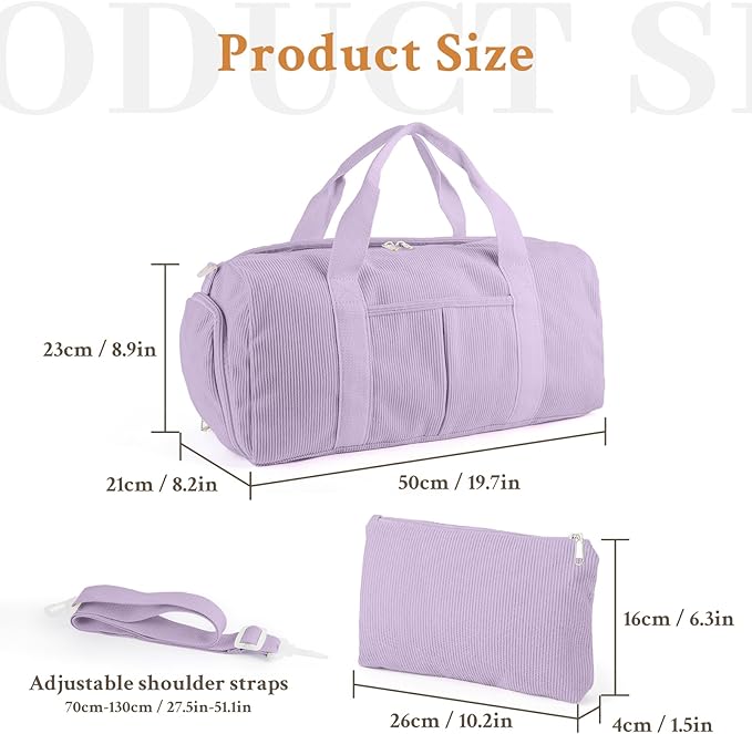 2PCS Gym bag for women, Duffle Bag with Wet Pocket & Shoe Compartment and item bag, Duffle Bag for Travel, Sports, Fitness & Workout
