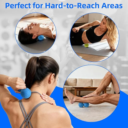 Peanut & Spiky Massage Ball Set, Double Lacrosse Peanut Roller + Firm Spiky Ball for Deep Tissue Myofascial Release, Trigger Point Therapy, Plantar Fasciitis & Muscle Recovery (Blue Mix White+Yellow)