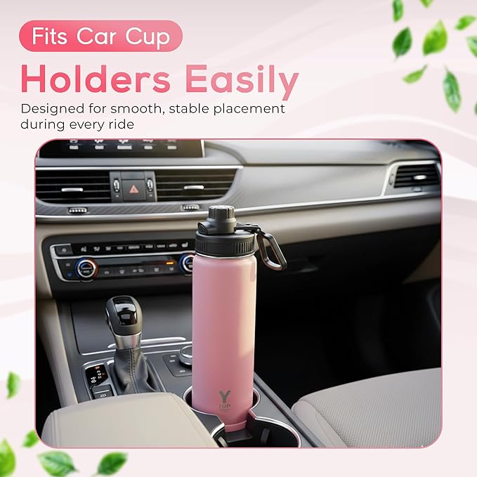 Y TOP 18 oz Insulated Water Bottle Leak Proof Spout Lid Fits in Car Cup Holder – Double Wall Dishwasher Safe Easy Clean stainless steel drinking water bottle for Gym Kids Sports Travel Hiking School