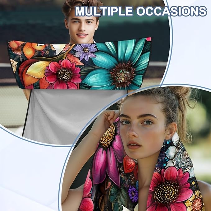 Bulopur Hippie Dahlia Floral Beach Towel Car Seat Bucket Terry Cloth Seat Covers Blanket Absorbent Soft Fabric Modern Car Decor Accessories