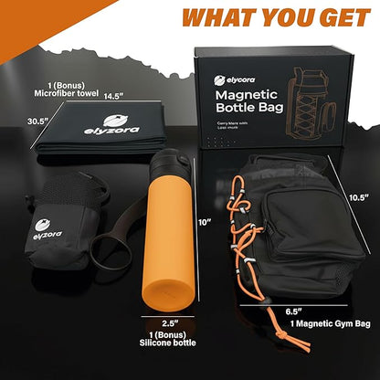 Magnetic Gym Bag for Men and Women - Water Bottle Holder, Phone Pocket, Sling Strap - Durable Sports Workout Crossbody Shoulder Pouch for Travel Exercise - Magnetic Gym Pouch.
