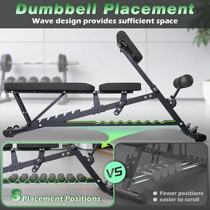 Adjustable Weight Bench with Roman Chair, Utility Workout Bench for home gym 1000 LBS MAX Incline/Decline/Sit Up Bench Press Exercise Equipment 75°to -20°FID Strength Training