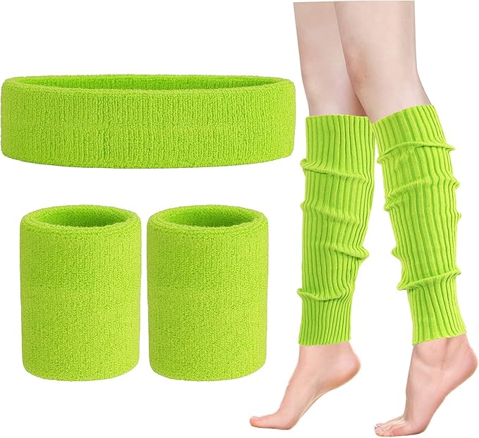 Leg Warmers for Women 80s Headband Wristbands Neon Leg Warmers Set for Sport Yoga - 80s Workout Clothes 90s Outfit for Women