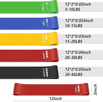 Resistance Bands for Working Out, Latex Exercise Bands Set of 5, Elastic Bands for Exercise with Workout Guide and Carry Bag, Fitness Bands for Strength Training, Yoga, Pilates, Home Workout
