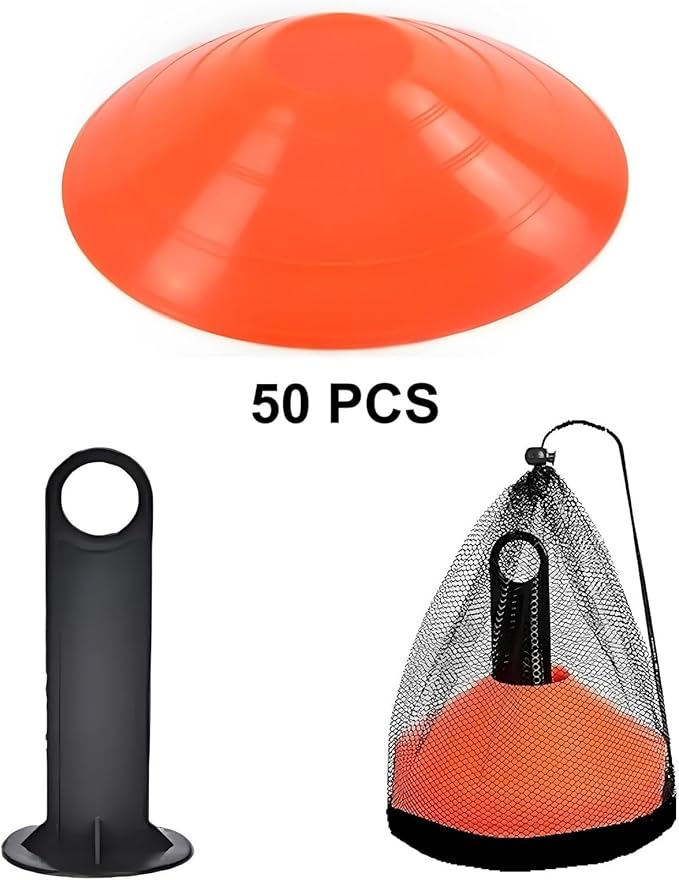 Soccer Cones (Set of 50), Agility Training Disc Cone with Carry Bag and Holder for Drilling Football Basketball Sports Field Markers,