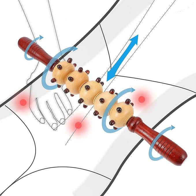 ibasenice Wooden Belly Roller Massager Spiked Five-roll Design, Portable Multipurpose Body Relaxing Fitness Roller for Muscle Massage and Pressure Point Therapy