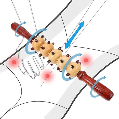 ibasenice Wooden Belly Roller Massager Spiked Five-roll Design, Portable Multipurpose Body Relaxing Fitness Roller for Muscle Massage and Pressure Point Therapy