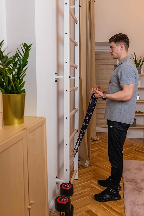 Wooden Swedish Ladder Wall Stall Bar - Indoor Chin Up Bar Workout Equipment for Home Exercise, Physical Therapy, Gymnastics, Fitness