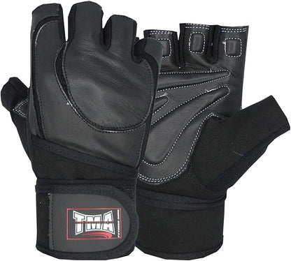 TMA Weight Lifting Gloves for Gym Workout – Cowhide Leather, Long Wrist Support with Anti Slip Palm Protection – Great Grip for Fitness, Bodybuilding, Powerlifting, Strength Training & Exercise