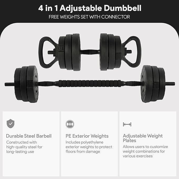 Fitvids Adjustable Dumbbell Set, 40/60LBS Free Weight Set, Multi-Functional Portable Changeable Dumbbell Barbell Kettlebell Set for Home, Multiple Style