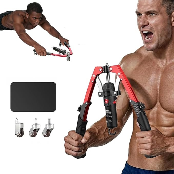 Twister Arm Exerciser, 3-in-1 Hydraulic Power Twister with Ab Roller Wheel, Adjustable 22–440LB Chest Expander & Arm Strengthener, Portable Home Gym Strength Training Device