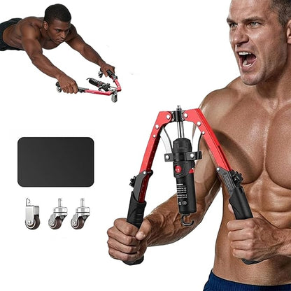 Twister Arm Exerciser, 3-in-1 Hydraulic Power Twister with Ab Roller Wheel, Adjustable 22–440LB Chest Expander & Arm Strengthener, Portable Home Gym Strength Training Device