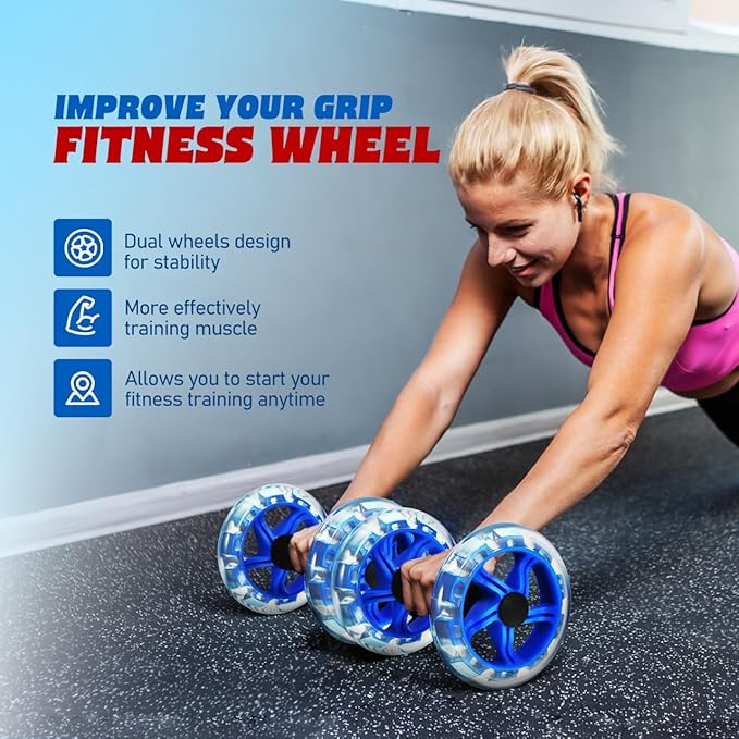 Kisangel 2pcs Ab Roller Wheel, Exercise Abdominal Roller Dumbbell Fitness Dual Wheel for Hand Weights Equipment