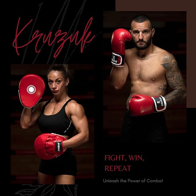 Kruzak Plain Focus Mitts and Boxing Gloves Set for Kickboxing and Muay Thai MMA Training - Fitness Kit with Punching Pads for Martial Arts and Karate