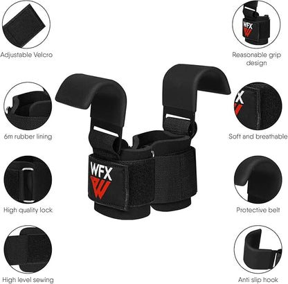 Weight Lifting Hooks, Non-Slip Rubber Coated Grips, 7mm Neoprene Wrist Support Padding, Power Lifting Barbell Rows Dead Lifts Chin Pull Up Fitness Strength Training Straps Gym Workout Straps