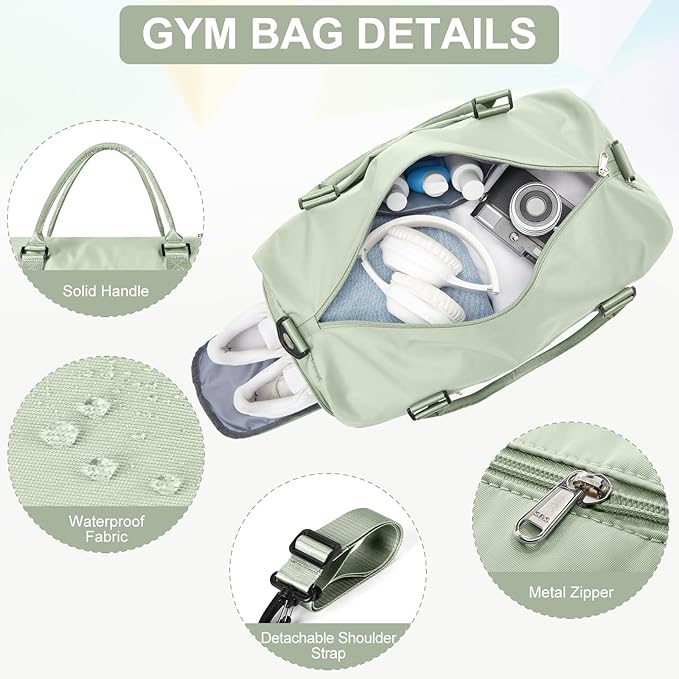 Gym Bag for Women with Shoes Compartment,Small Duffel Bag Sport bag with Toiletry Bag Overnight Travel Tote Bags Weekender Carry on Bag Personal Item Bags for Airlines Grass Green
