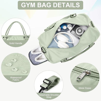 Gym Bag for Women with Shoes Compartment,Small Duffel Bag Sport bag with Toiletry Bag Overnight Travel Tote Bags Weekender Carry on Bag Personal Item Bags for Airlines Grass Green