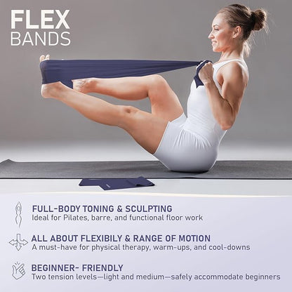 Pilates Kit, 15-Inch Pilates Ring with 1x Core Ball, 3X Resistant Loops and 2X Flex Bands, Home Pilates Equipment Set and Mat Pilates Essential Kit