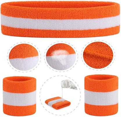 ONUPGO Sweatband Set Sports Headband Wristband Set Sweatbands Terry Cloth Wristband Wrist Sweatband Headbands Moisture Wicking Sweat Absorbing Head Band