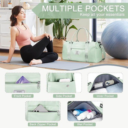 Gym Bag for Women Men with Shoes Compartment,Sports Duffle Bag Personal item travel Duffel Bags Tote Bag Small Carry on Weekender Overnight Bag Workout Dance Bag Hospital Holdalls Mint Green