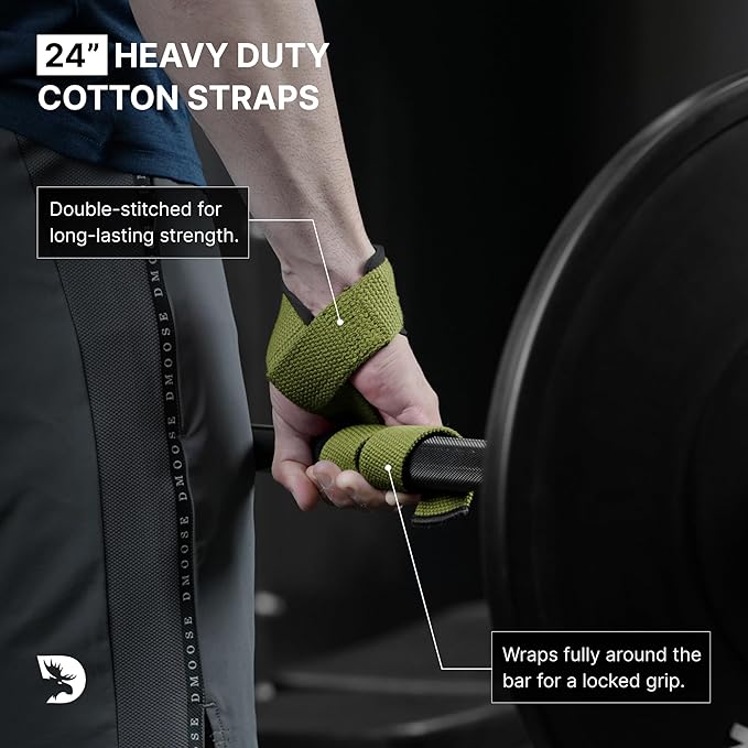 DMoose Fitness Lifting Straps 24" (Pair) - 5mm Padded Durable Wrist Straps for Weightlifting & Powerlifting - Cotton Lifting Strap with Silicone Grip for Men & Women - Deadlift Strap for Gym Workout
