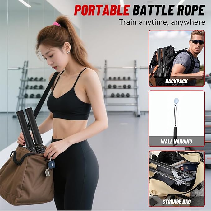 Cordless Ropeless Battle Ropes for Home Gym – Portable Weighted Workout Rope for HIIT, Cardio & Strength Training, Low-Impact Full Body Exercise Equipment for Men & Women