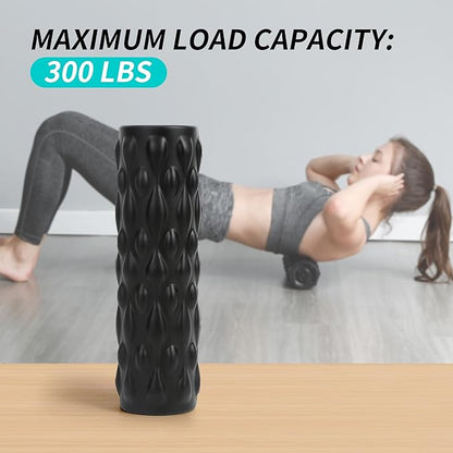 High-Density Vibrating Foam Roller Black with 4 Customizable Speeds for Deep Tissue Massage, Muscle Recovery and Pain Relief -Rechargeable with Massage Backpack