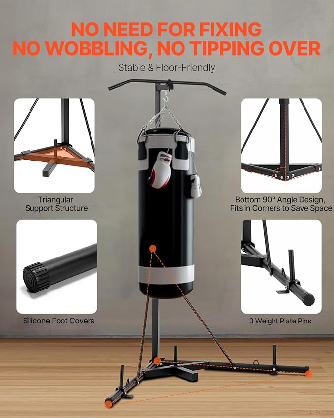 VEVOR 2 in 1 Punching Bag Stand, Steel Heavy Duty Workout Equipment,Freestanding Sandbag Rack,for Home Gym Fitness