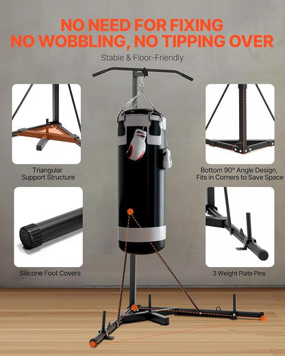 VEVOR 2 in 1 Punching Bag Stand, Steel Heavy Duty Workout Equipment,Freestanding Sandbag Rack,for Home Gym Fitness