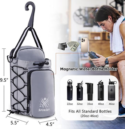 Magnetic Gym Bag for Water Bottle – Fits Up to 46oz, Sling Water Bottle Holder with Strap & Phone Pocket, Magnetic Workout Bag for Gym, Fitness, Outdoor, Men & Women