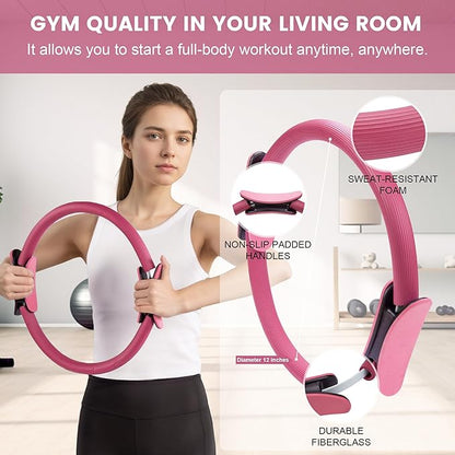 Pilates Ring Circle Fitness Set 17 pcs Equipment Accessories Workouts Includes Pilates Ball Magic Circle Yoga Ring Knee Pads and Resistance Bands for Women Set Gift for Women Weight Loss