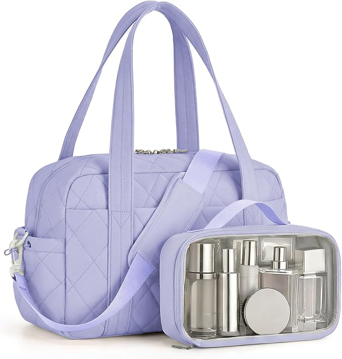 Percover Women Gym Bag with Toiletry Organizer Pouch, Quilted Workout Duffle with Compartments for Daily Fitness & Yoga, Locker-Friendly Soft Carry, Lavender Purple