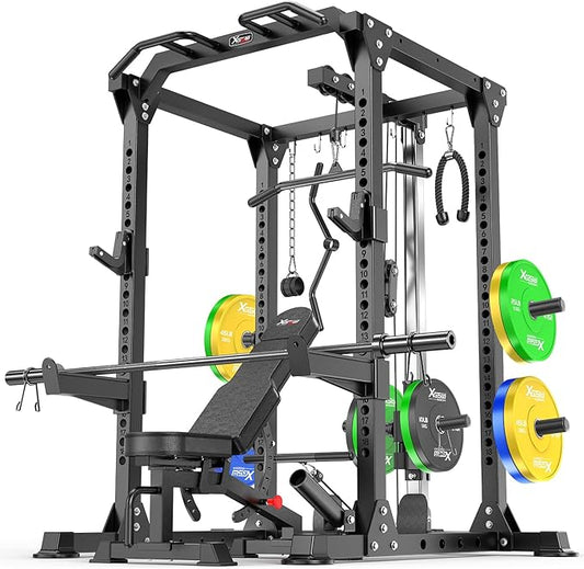 Power Rack Power Cage Multi-Function Squat Rack with Cable Crossover System Selectable More Training Attachment Power Rack for Garage & Home Gym