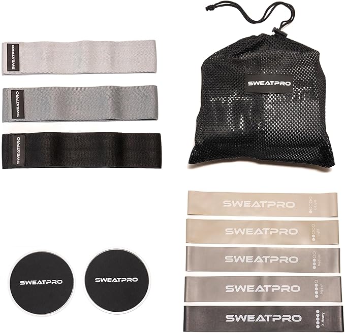 3-in-1 Exercise & Toning Kit – Non-Slip Fabric Booty Bands, Strength Resistance Bands & Core Sliders – Total Body Home Gym for Glutes, Legs & Abs – Portable Fitness Set with Carry Bag