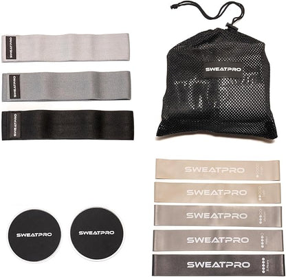 3-in-1 Exercise & Toning Kit – Non-Slip Fabric Booty Bands, Strength Resistance Bands & Core Sliders – Total Body Home Gym for Glutes, Legs & Abs – Portable Fitness Set with Carry Bag