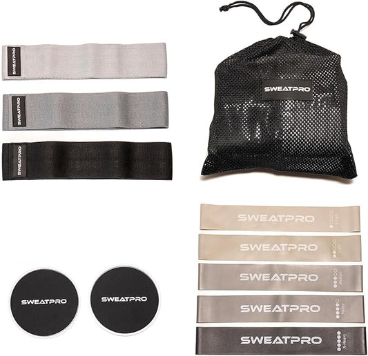 3-in-1 Exercise & Toning Kit – Non-Slip Fabric Booty Bands, Strength Resistance Bands & Core Sliders – Total Body Home Gym for Glutes, Legs & Abs – Portable Fitness Set with Carry Bag