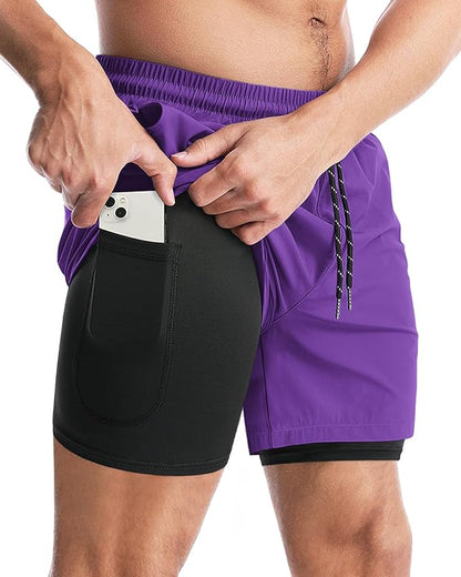 Aolesy Men's 2 in 1 Running Shorts 5" Workout Gym Athletic Shorts for Men Quick Dry Lightweight Training Shorts with Pockets
