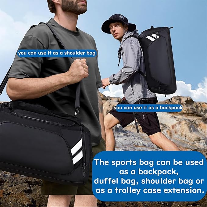 Gym Bags for Men/Women, 58L Large Sports Travel Duffel Bag with Shoes Compartment & Wet Pocket, Gym Workout Backpack, Weekender Bag Overnight Backpack for Travel
